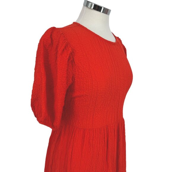 Desigual Open Back Neckline Maxi Dress Puff Sleeve Orange Size Medium - Picture 5 of 14